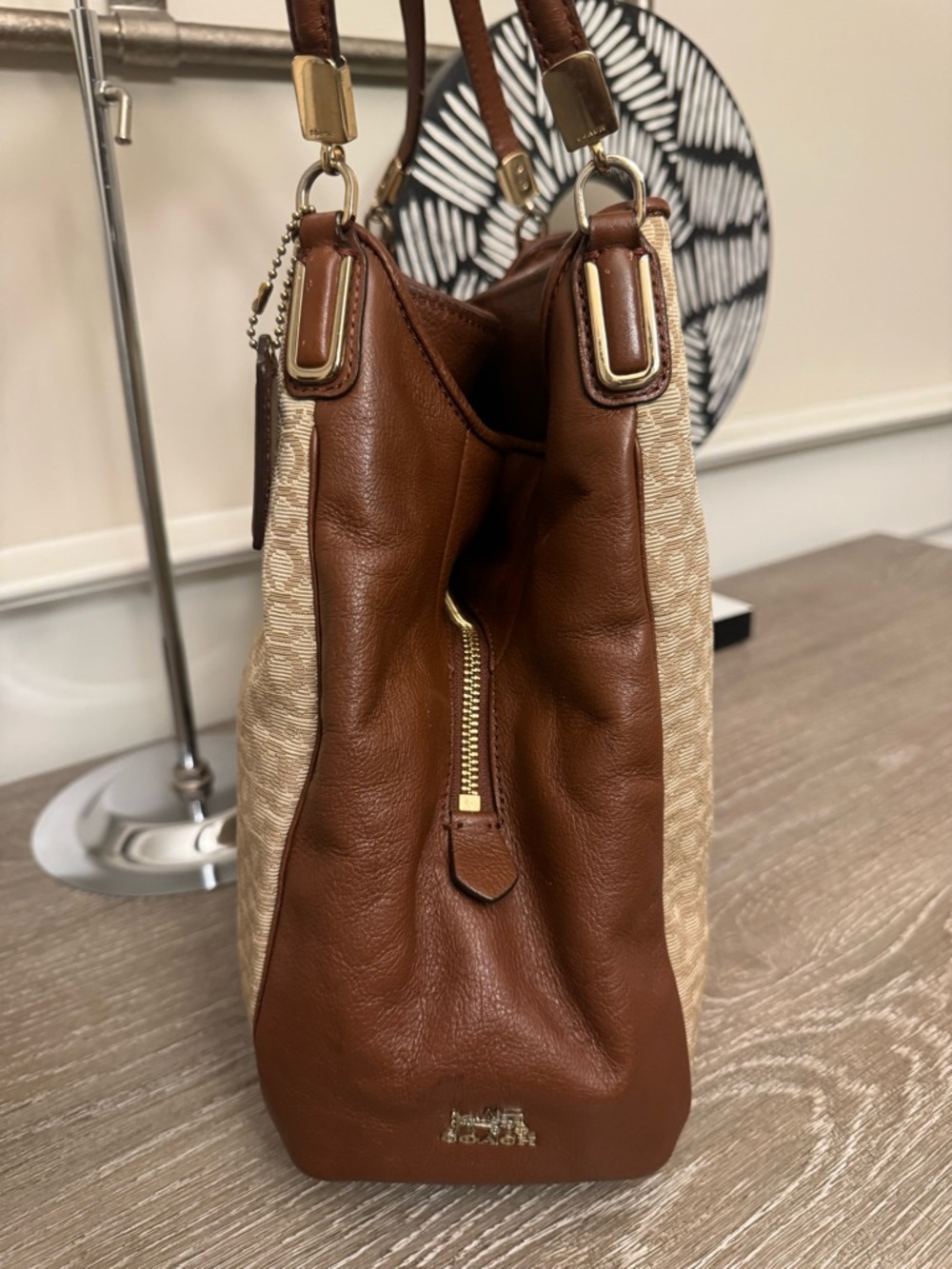 Coach Tan Signature Canvas Shoulder Bag with Brown Leather Trim - Picture 6 of 15